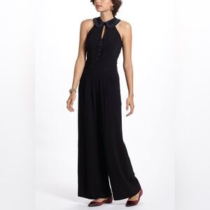 Anthropologie Elevenses Coraline Beaded Collar Jumpsuit